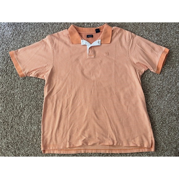 IZOD Men's Short Sleeve Polo Shirt Orange and White Stripe Size XL - Picture 1 of 7